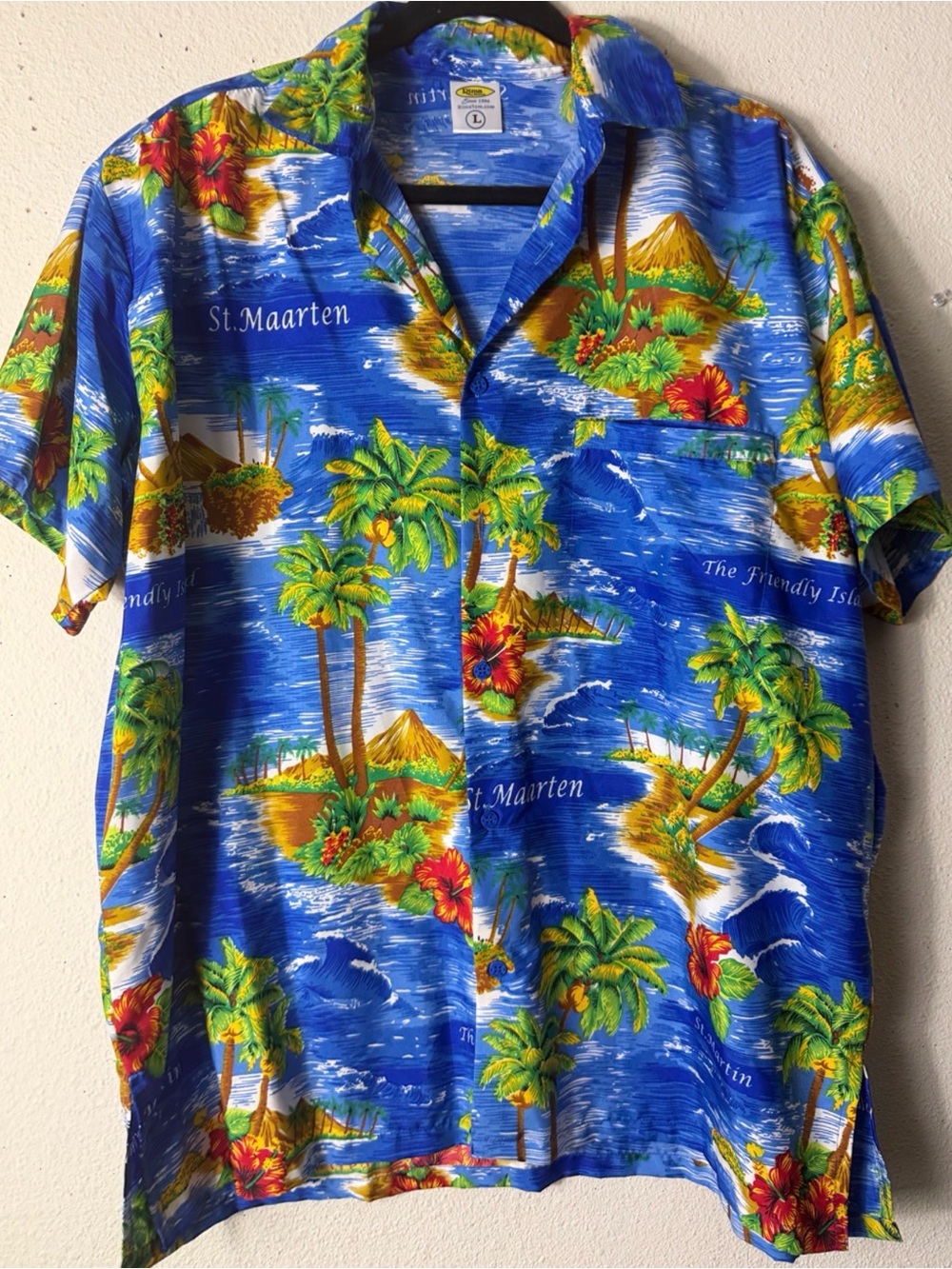 Rima Hawaiian Hawaii Short Sleeve Shirt Men's Size LARGE Classic Pocket Button